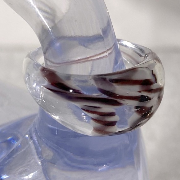 Vintage Art Glass Handmade Burgundy White Band Ring - Picture 7 of 12